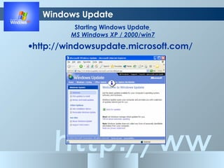 http://ww
Windows Update
Starting Windows Update
MS Windows XP / 2000/win7
•http://windowsupdate.microsoft.com/
 