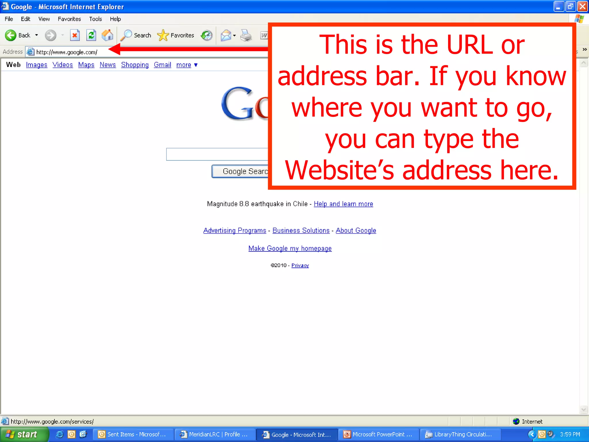 How can I find Websites? This is the URL or address bar. If you know where you want to go, you can type the Website’s address here. 