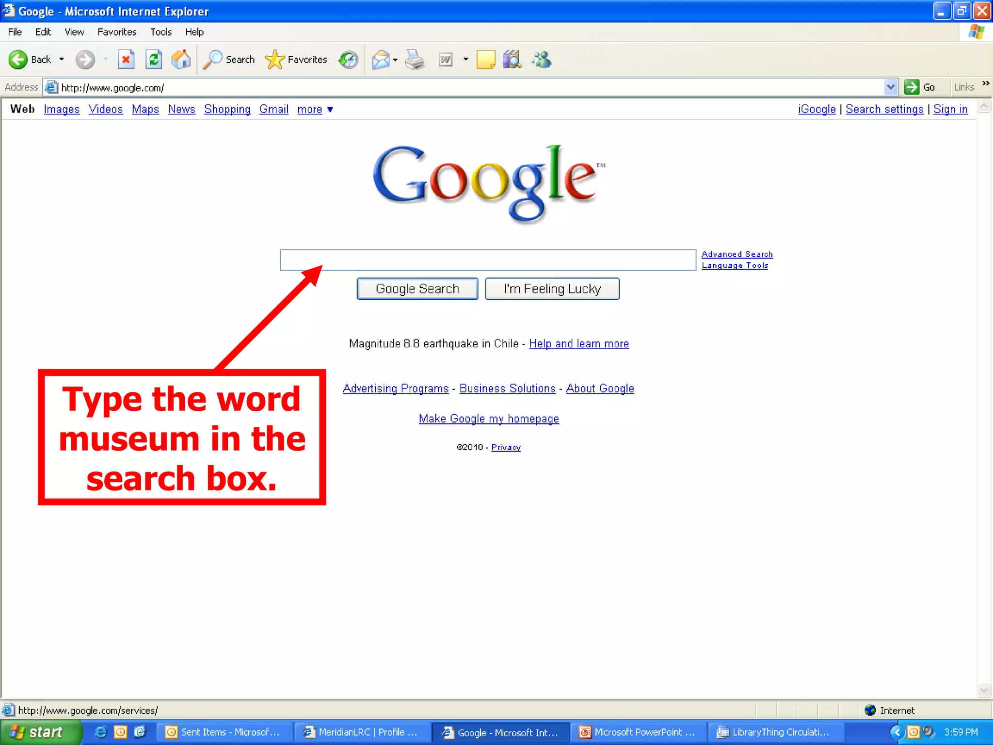 Type the word museum in the search box. 