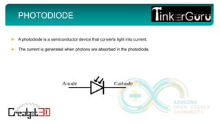 PHOTODIODE
► A photodiode is a semiconductor device that converts light into current.
► The current is generated when photons are absorbed in the photodiode.
 