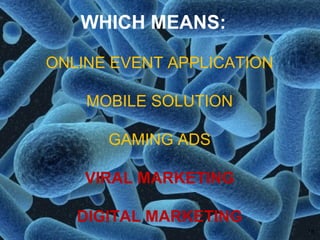 WHICH MEANS: ONLINE EVENT APPLICATION MOBILE SOLUTION GAMING ADS VIRAL MARKETING DIGITAL MARKETING 
