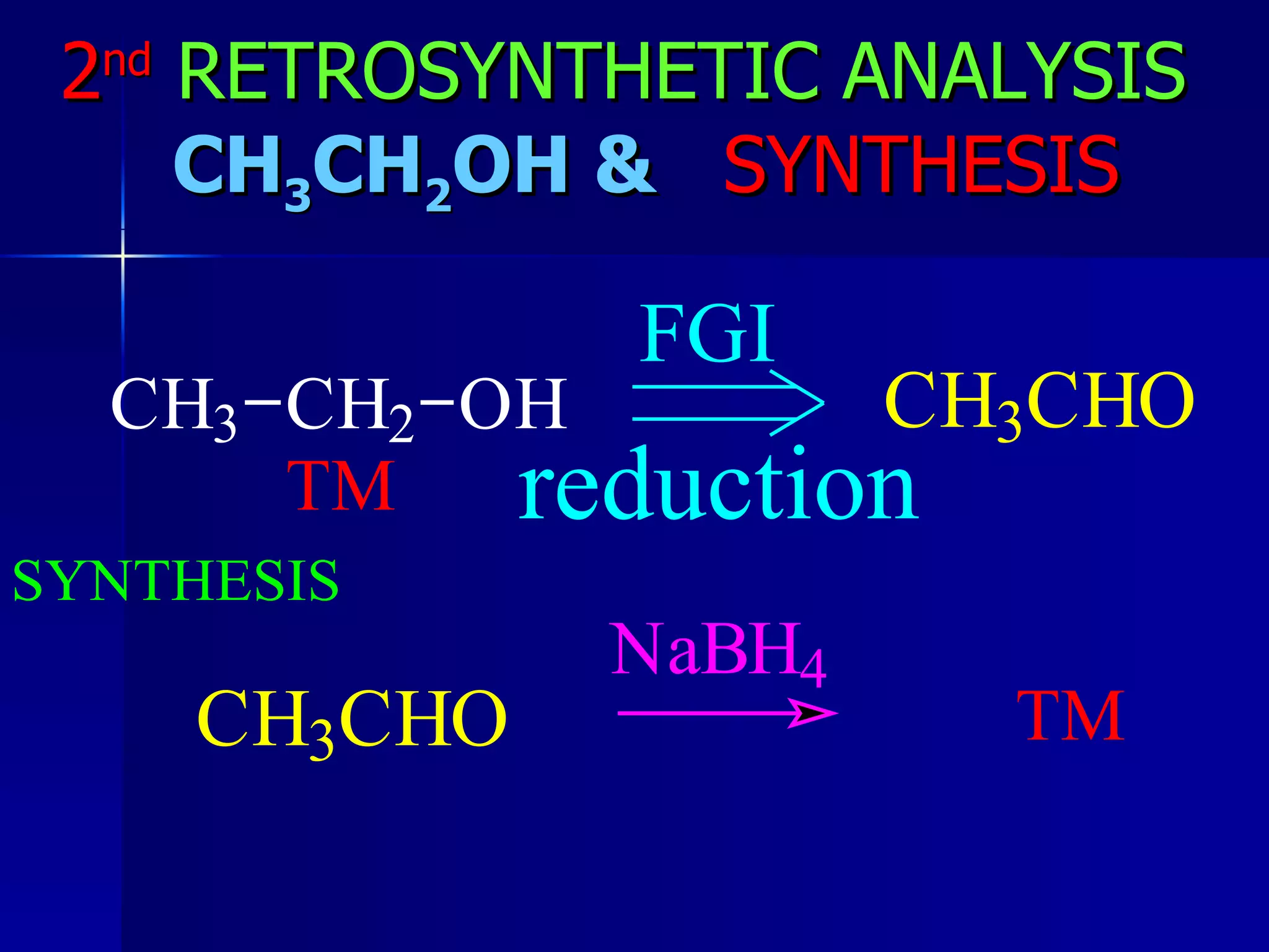 2 nd   RETROSYNTHETIC ANALYSIS    CH 3 CH 2 OH &  SYNTHESIS 