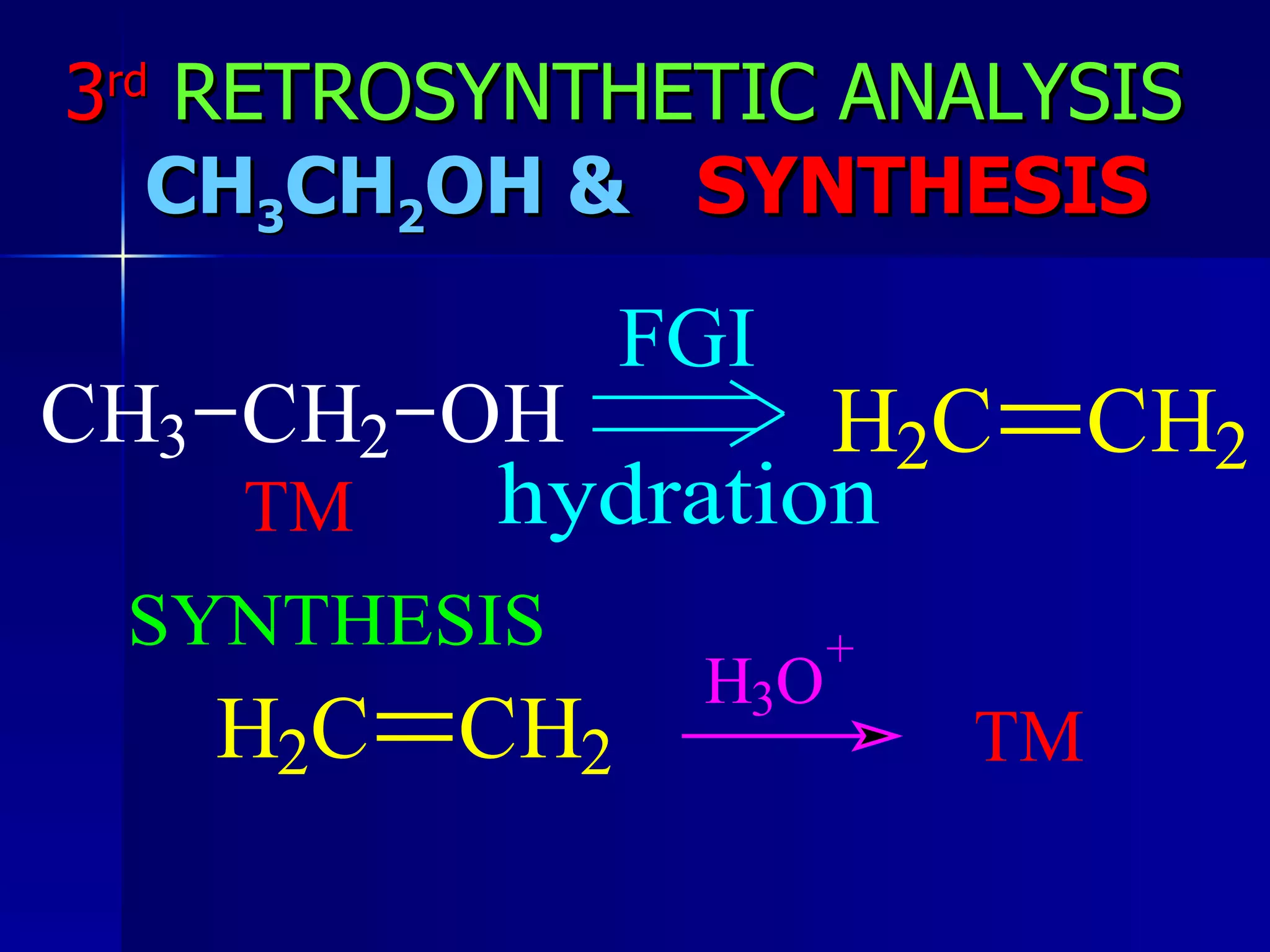 3 rd  RETROSYNTHETIC ANALYSIS    CH 3 CH 2 OH &  SYNTHESIS 