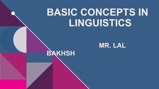 BASIC CONCEPTS IN
LINGUISTICS
MR. LAL
BAKHSH
 
