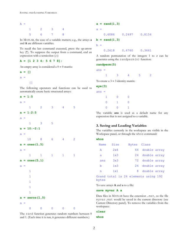 Basic concepts in_matlab | PDF