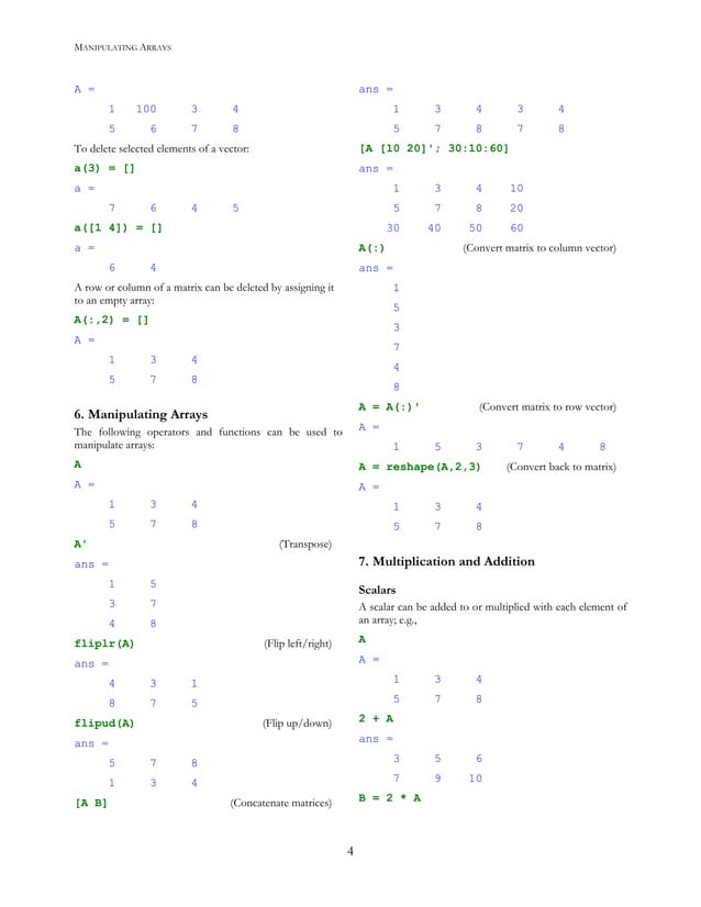 Basic concepts in_matlab | PDF