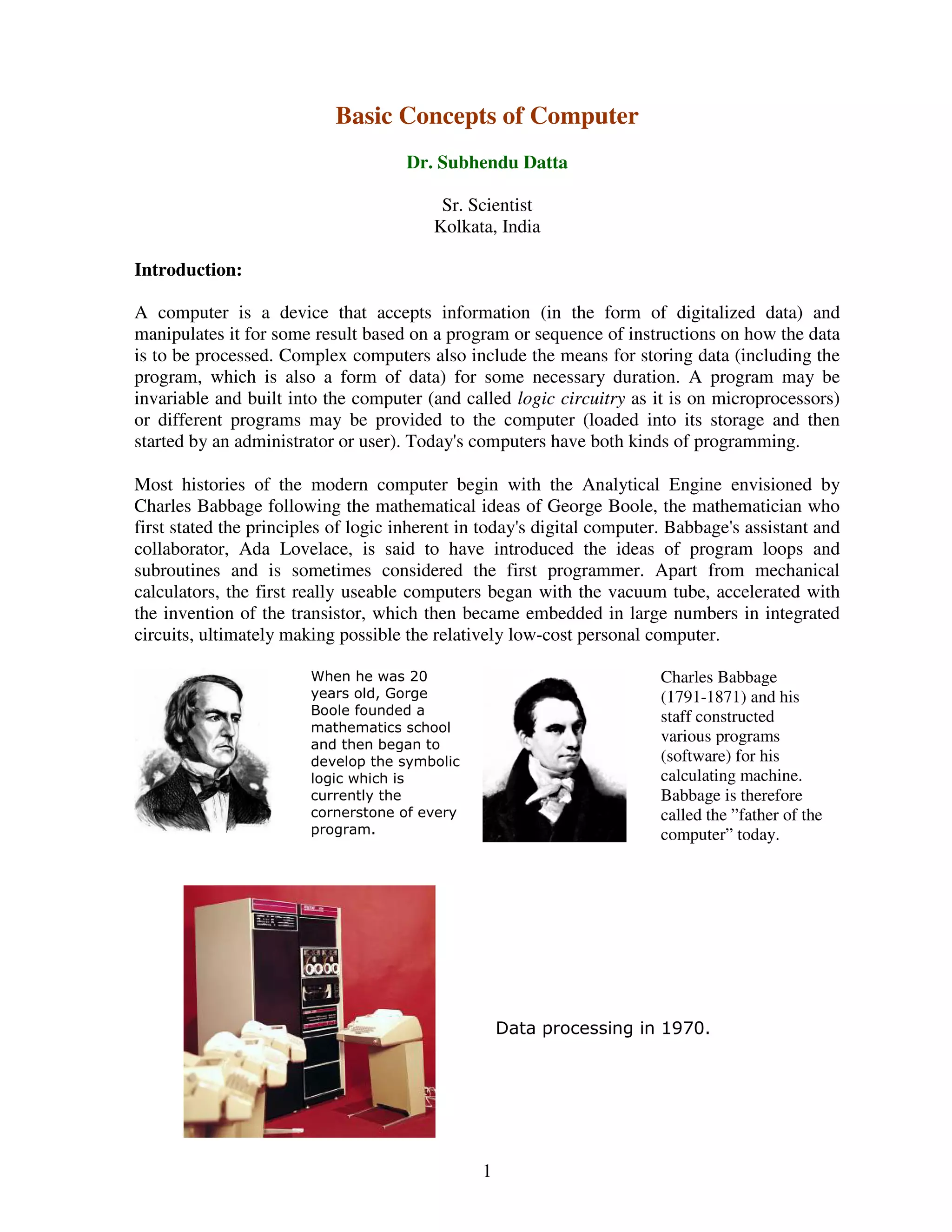 Basic concepts of computer | PDF