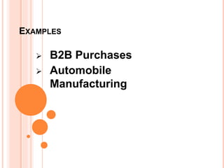 EXAMPLES
 B2B Purchases
 Automobile
Manufacturing
 