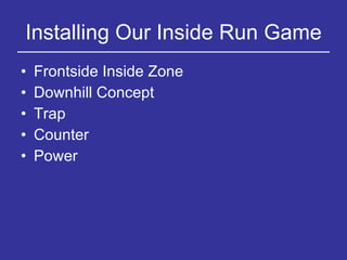 Installing Our Inside Run Game Frontside Inside Zone Downhill Concept Trap Counter Power 