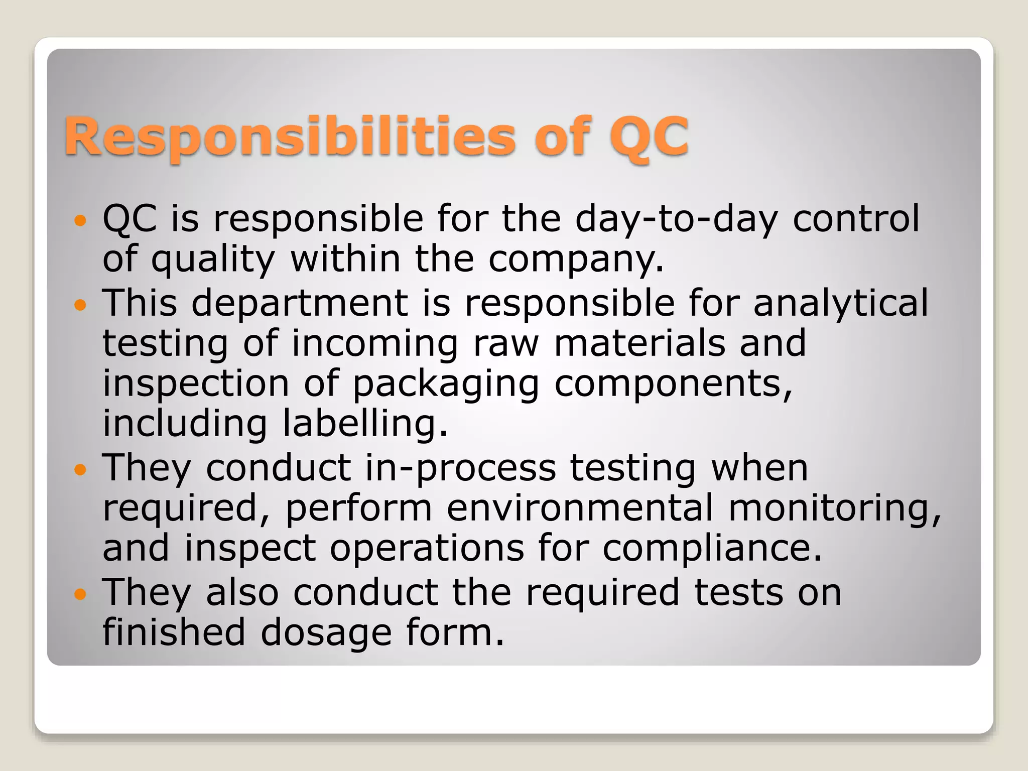 Basic concepts of QA and QC | PPTX | Pharmaceutical Industry | Industries