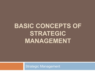 BASIC CONCEPTS OF
STRATEGIC
MANAGEMENT
Strategic Management
 