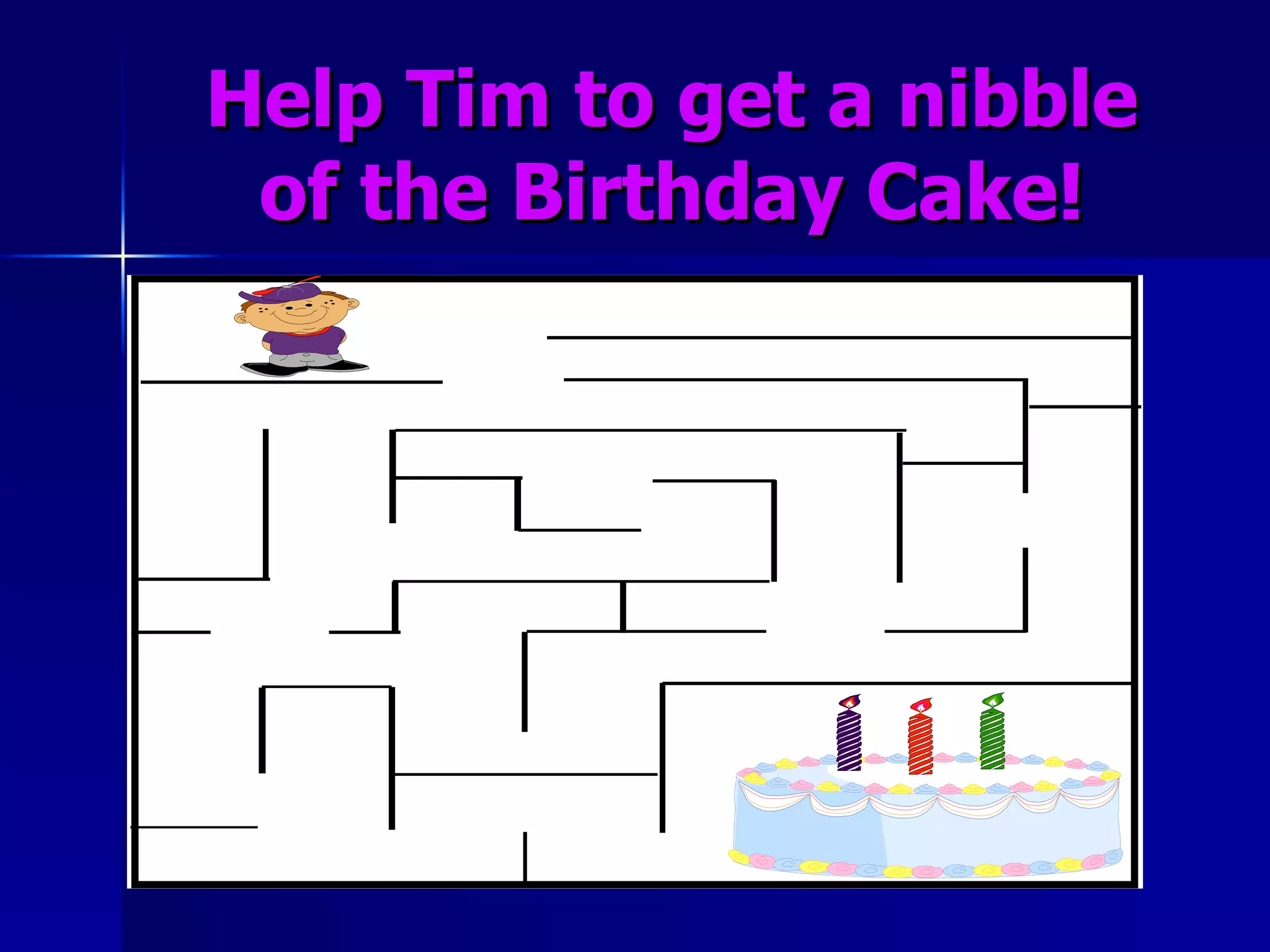 Help Tim to get a nibble of the Birthday Cake! 