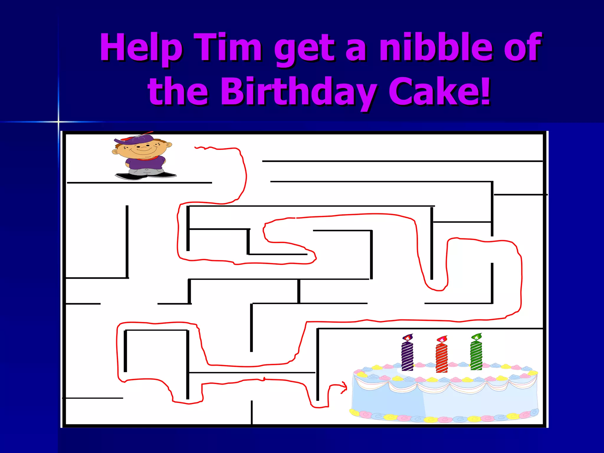 Help Tim get a nibble of the Birthday Cake! 