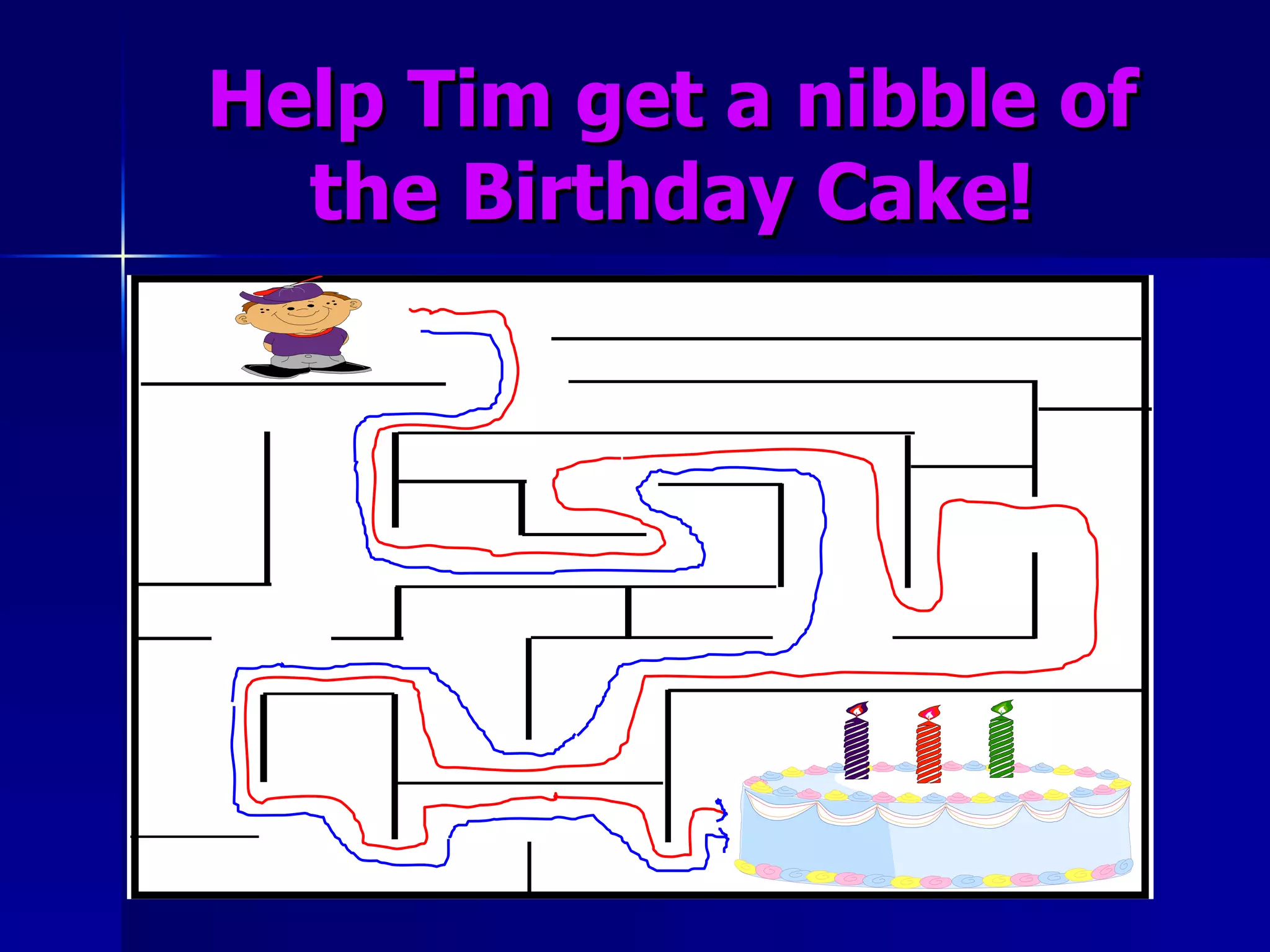 Help Tim get a nibble of the Birthday Cake! 