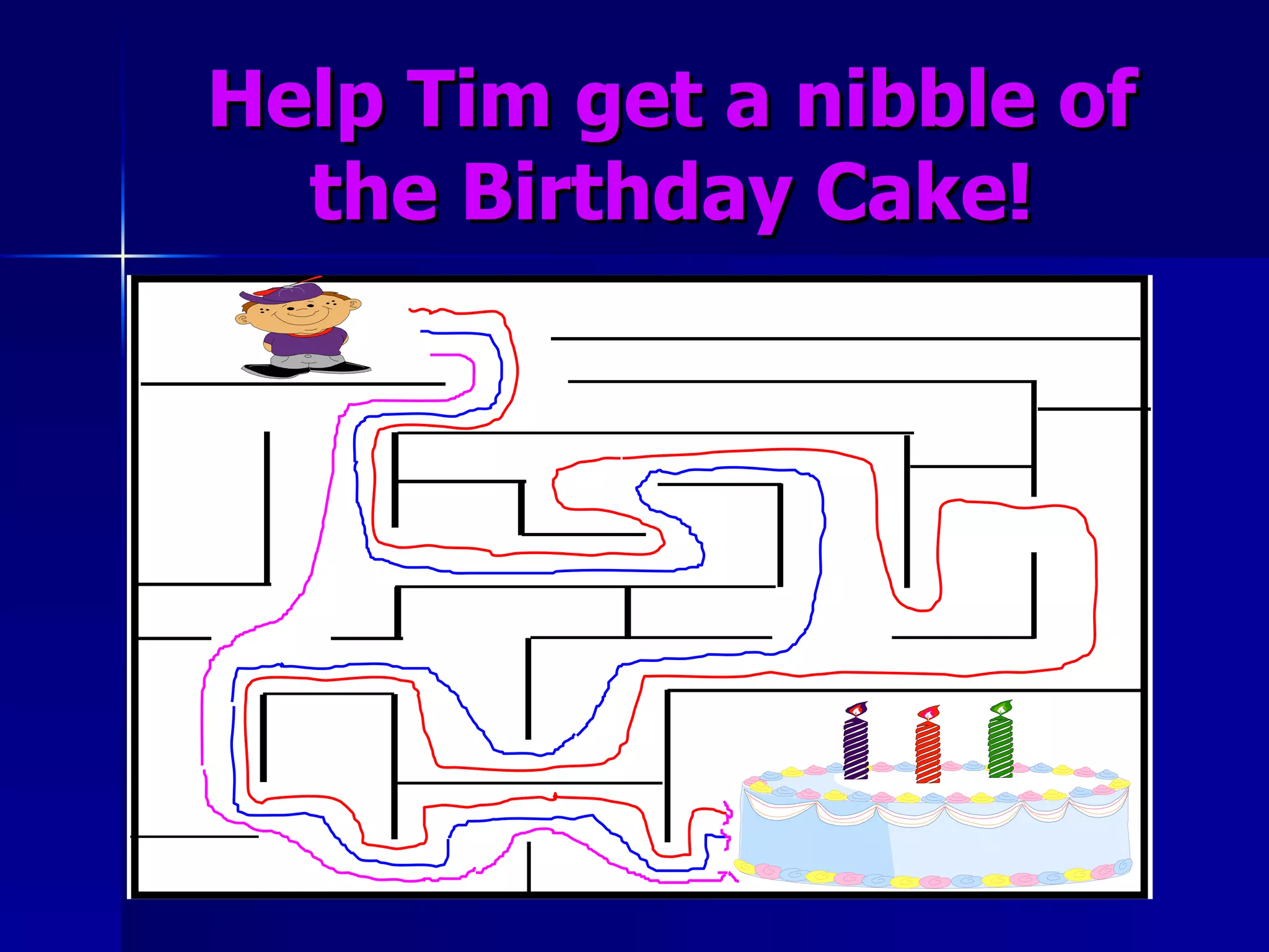 Help Tim get a nibble of the Birthday Cake! 