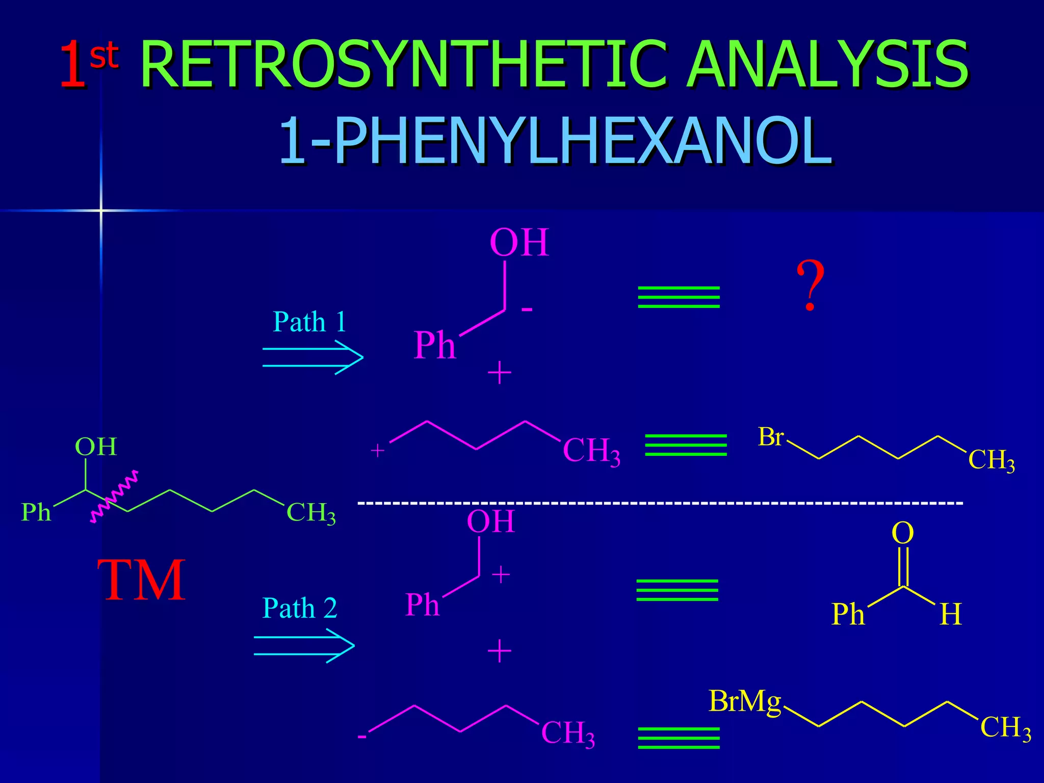 1 st   RETROSYNTHETIC ANALYSIS     1-PHENYLHEXANOL   