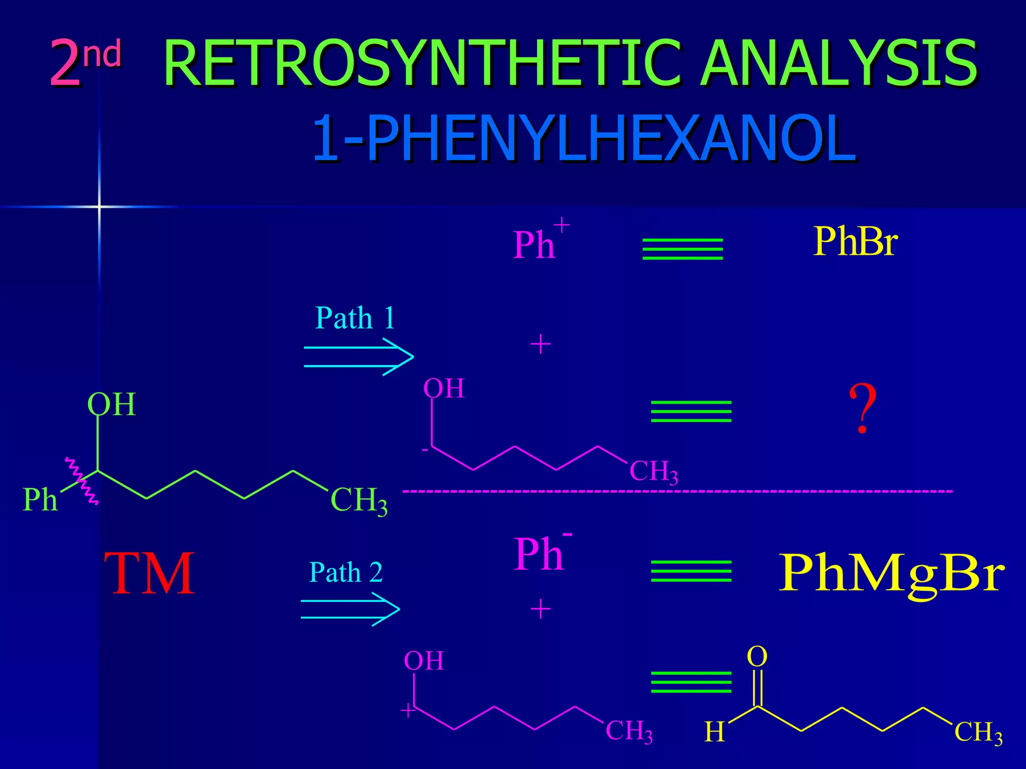 2 nd   RETROSYNTHETIC ANALYSIS   1-PHENYLHEXANOL 