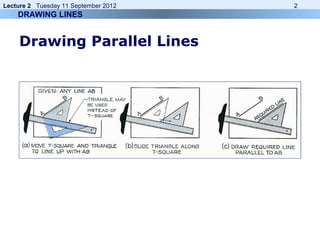 Lecture 2 Tuesday 11 September 2012 2
Drawing Parallel Lines
DRAWING LINES
 