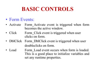 Basic controls of Visual Basic 6.0 | PPTX