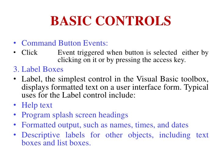 Basic Controls Of Visual 6.0 