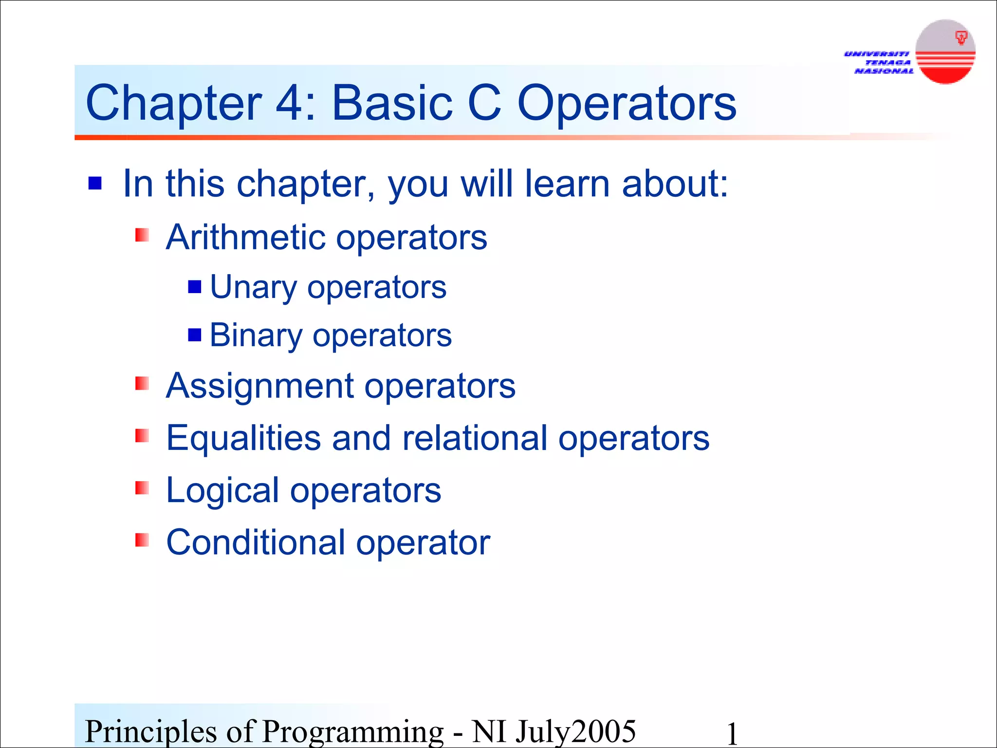 Basic c operators | PPT