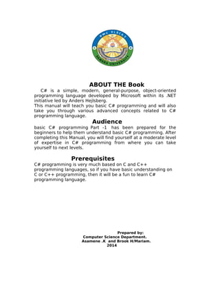 Basic C# programming Part -1 For Computer Science & IT Prepared by ...