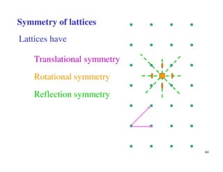 44
Symmetry of lattices
Lattices have
Rotational symmetry
Reflection symmetry
Translational symmetry
 