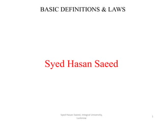 BASIC DEFINITIONS & LAWS
Syed Hasan Saeed
1
Syed Hasan Saeed, Integral University,
Lucknow
 