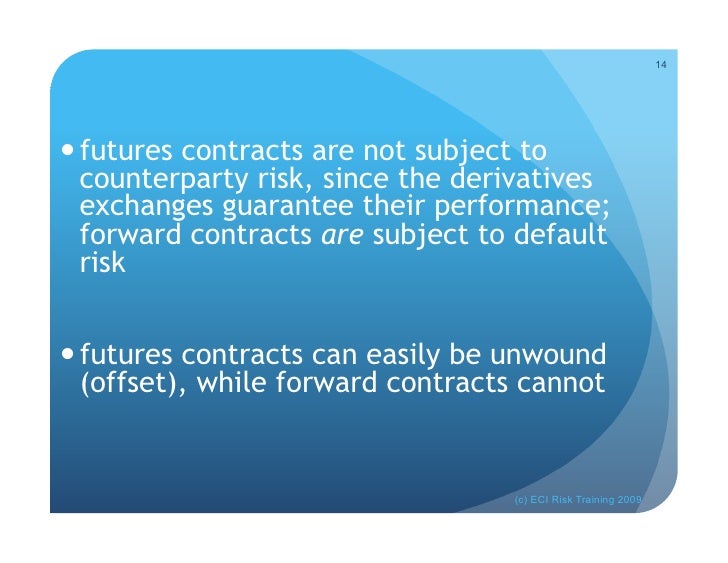 Swaps and forwards are subject to counterparty risk exchange traded futures and options are not