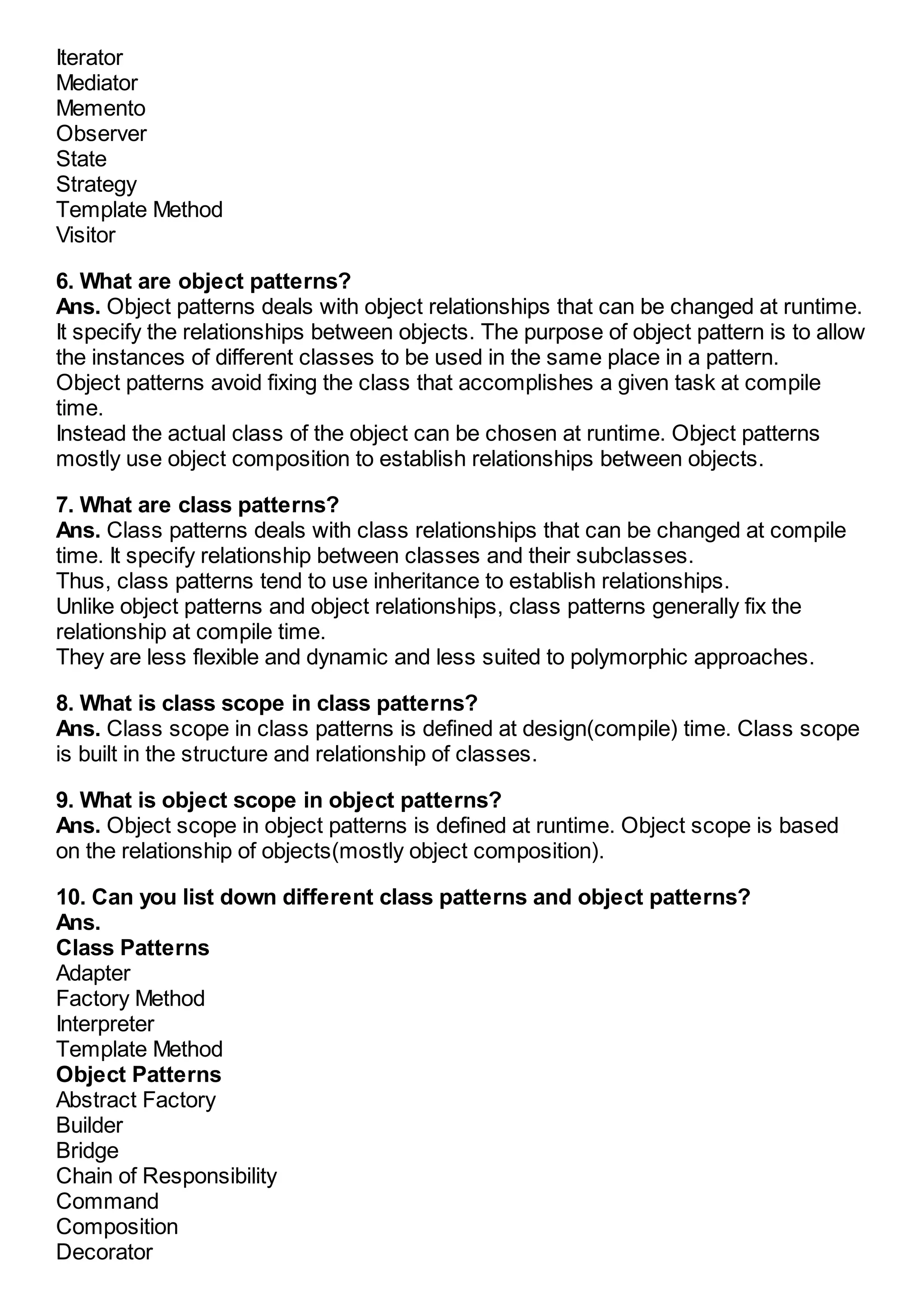 Basic design pattern interview questions | PDF