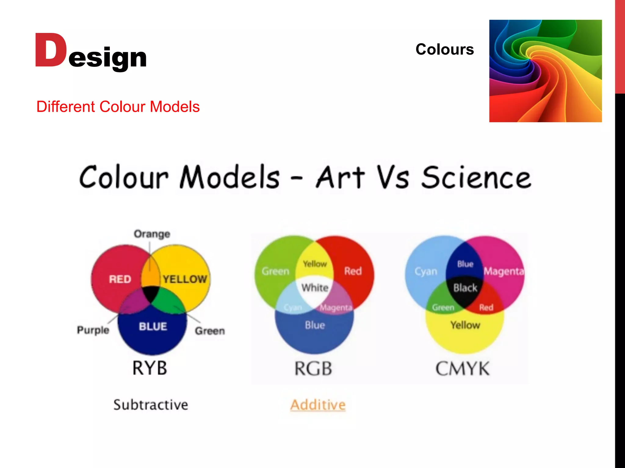 Design Colours
Different Colour Models
 