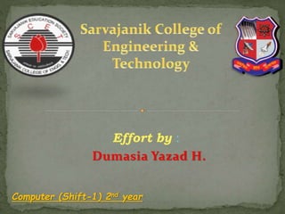 Effort by :
Dumasia Yazad H.
Computer (Shift-1) 2nd year
 