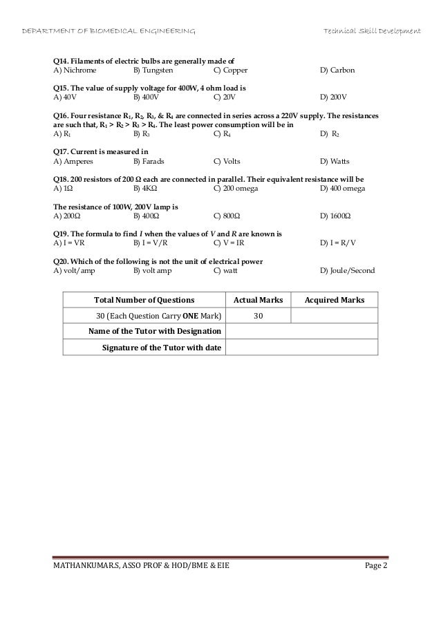 Basic Electrical Circuit Theory Multi Choice Questions Mathankumar S Vmkvec