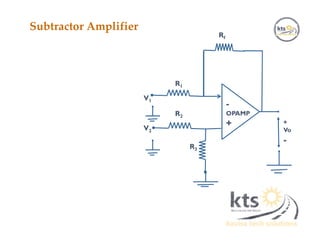 Subtractor Amplifier
-
OPAMP
+ +
Vo
-
Rf
R1
R2
V1
V2
R3
 