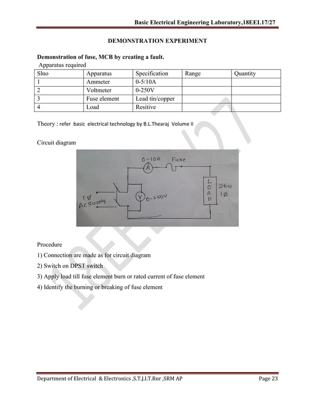 Basic electrical lab manual vtu