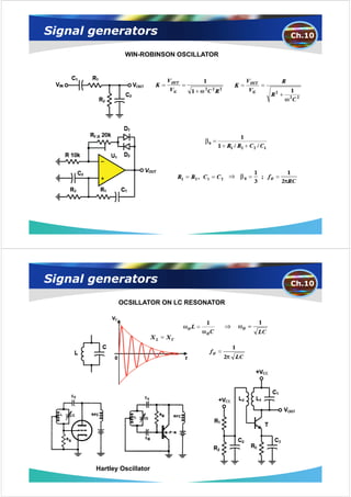 Signal generators                          Ch.10

                WIN-ROBINSON OSCILLATOR




Signal generators                          Ch.10

              OCSILLATOR ON LC RESONATOR




       Hartley Oscillator
 