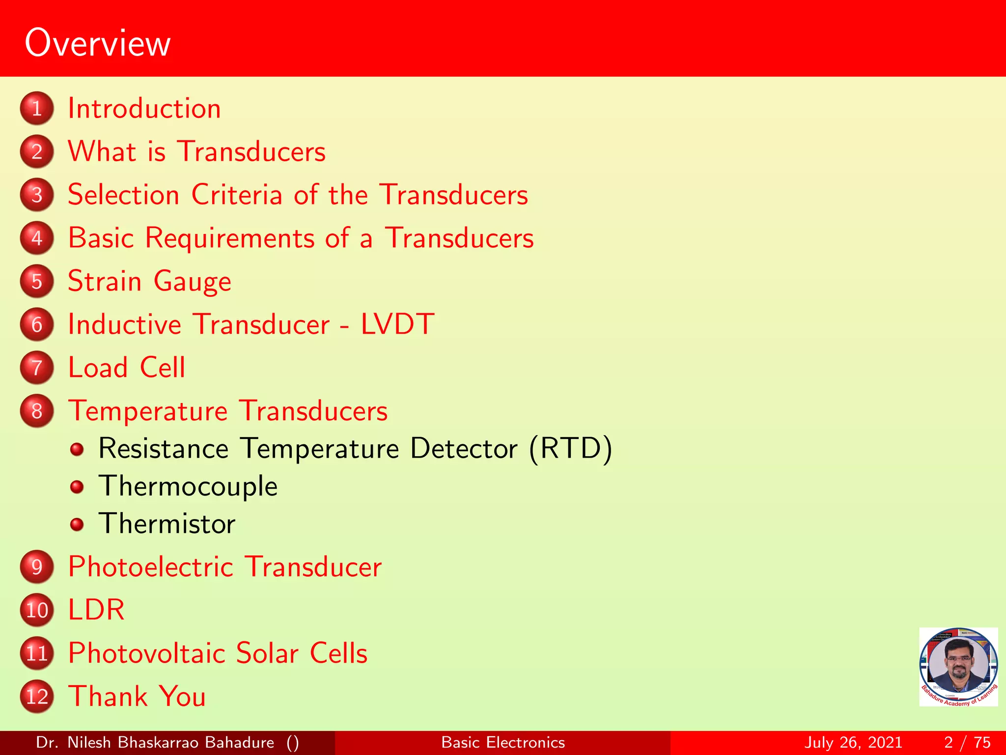 Basic Electronics Electrical Transducers | PDF
