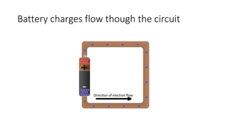 Battery charges flow though the circuit
 