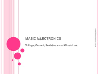BASIC ELECTRONICS
Voltage, Current, Resistance and Ohm’s Law
www.sf-innovations.co.uk
 