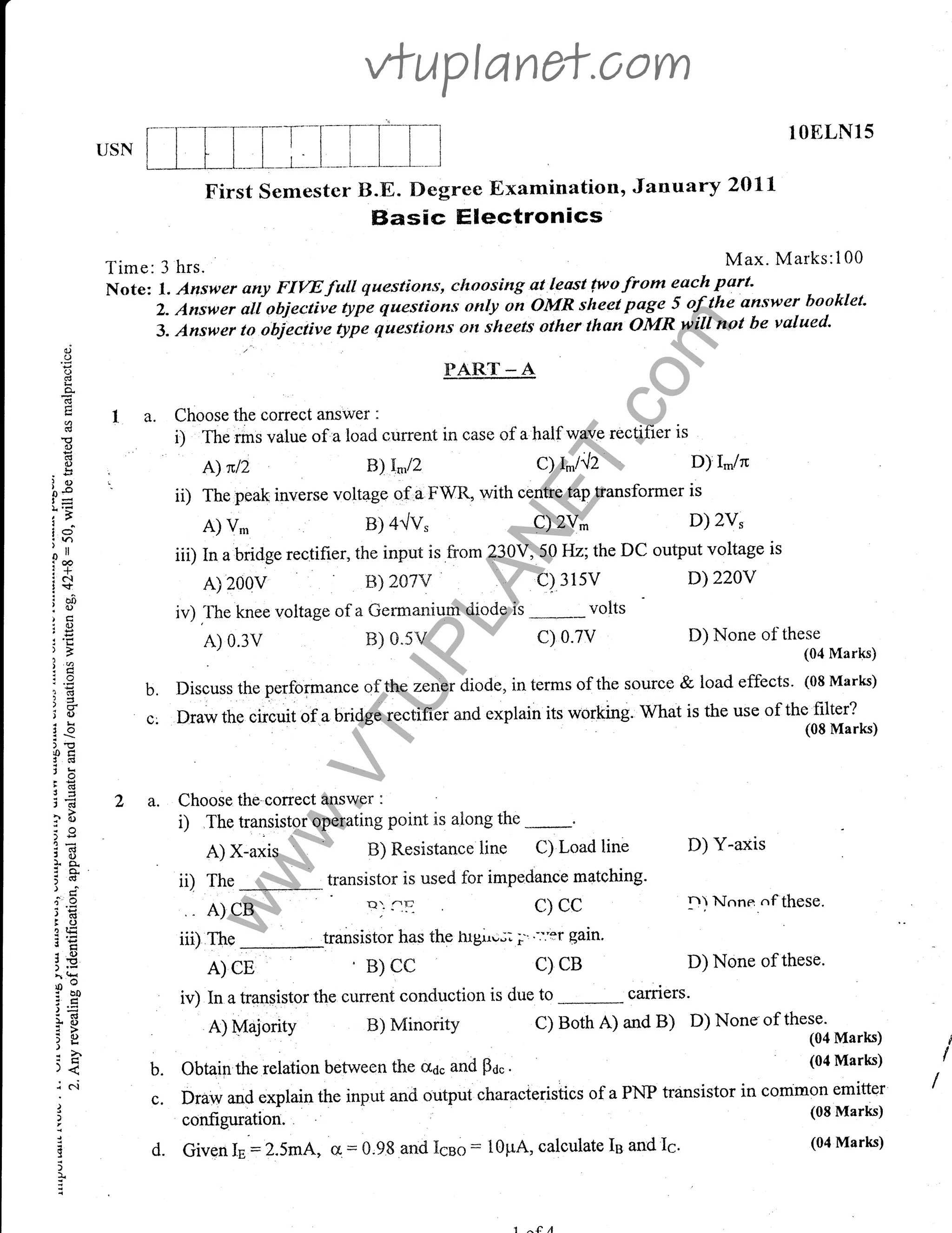 Basic electronics qp jan_2011 | PDF