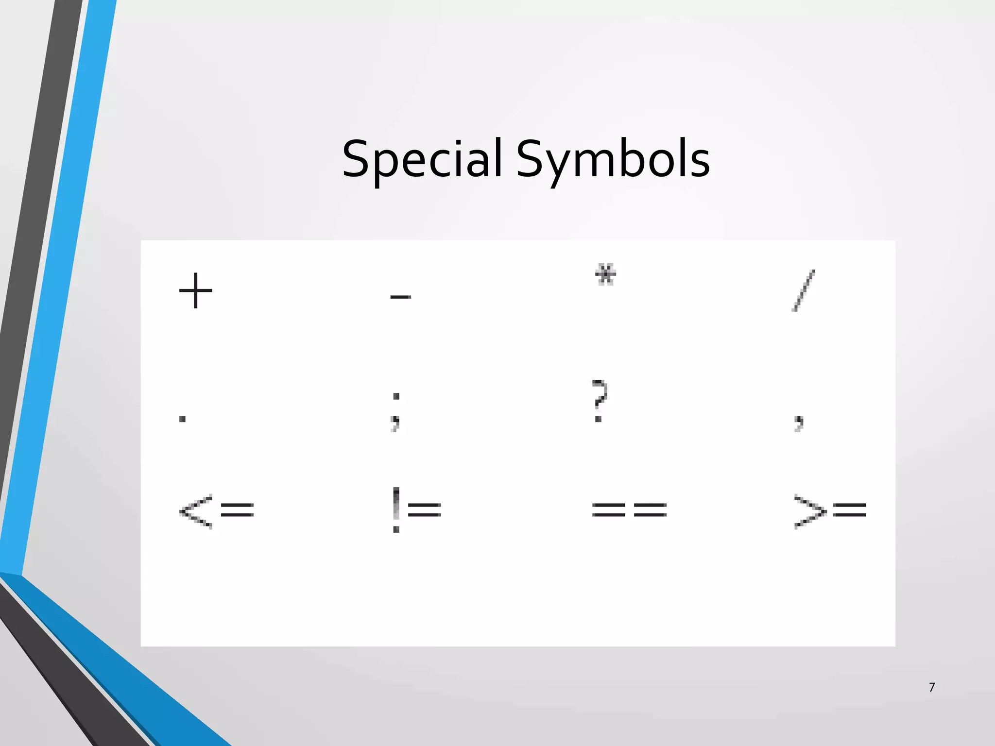 Special Symbols
7
 