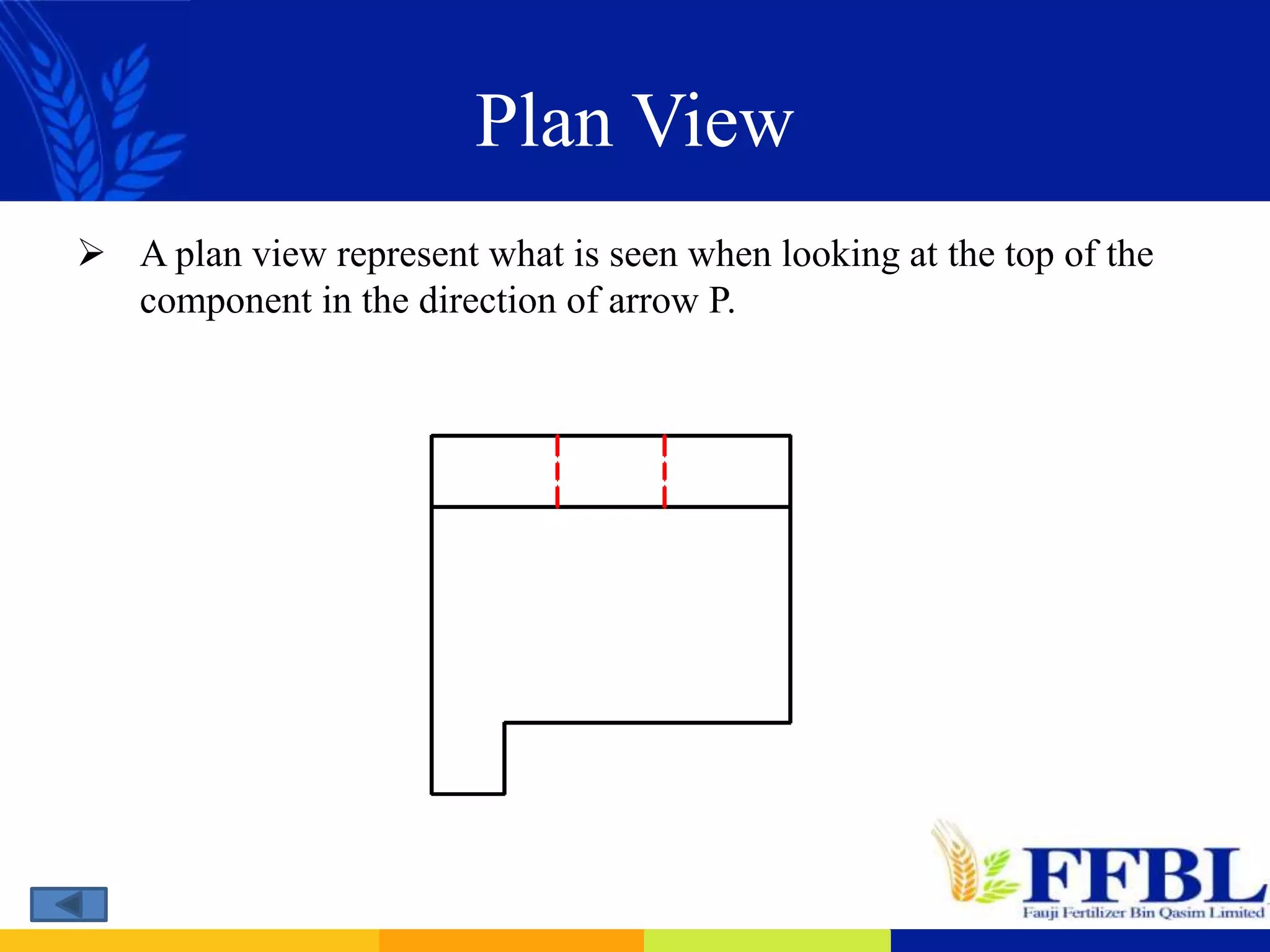 Plan View
 A plan view represent what is seen when looking at the top of the
component in the direction of arrow P.
 