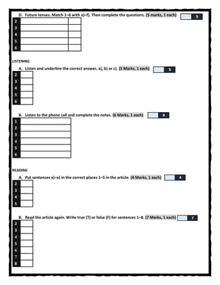 Basic english 3 term exam answer sheet | PDF