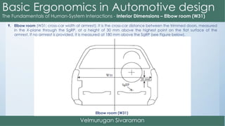 9. Elbow room (W31; cross-car width at armrest): It is the cross-car distance between the trimmed doors, measured
in the X-plane through the SgRP, at a height of 30 mm above the highest point on the flat surface of the
armrest. If no armrest is provided, it is measured at 180 mm above the SgRP (see Figure below).
Elbow room (W31)
 