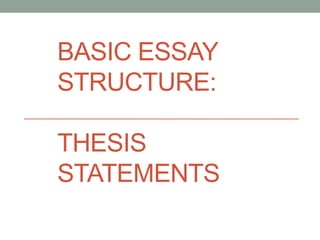 BASIC ESSAY
STRUCTURE:
THESIS
STATEMENTS
 