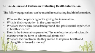 Basic facts about consumer health