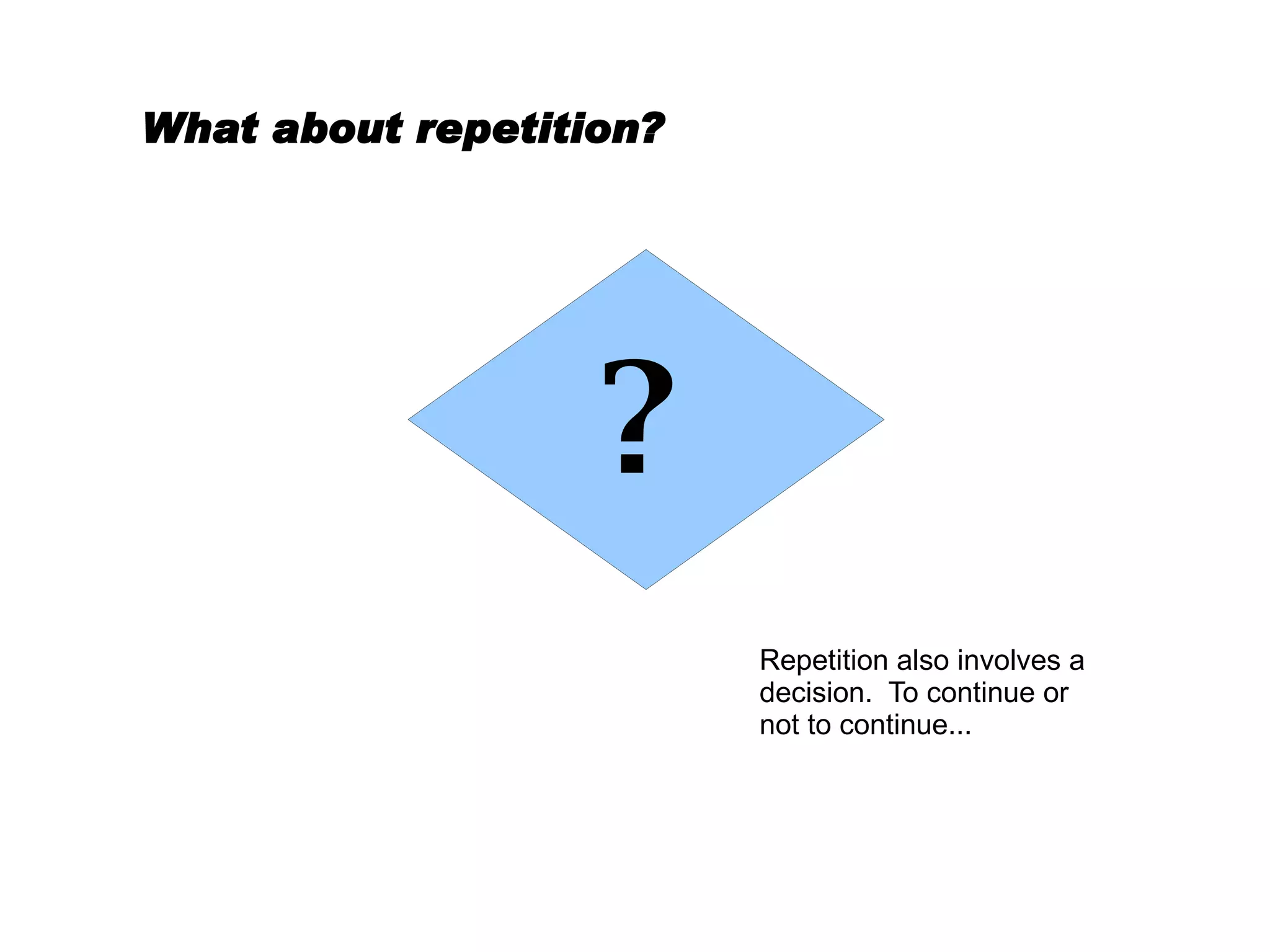 What about repetition? Repetition also involves a decision.  To continue or not to continue... ? 