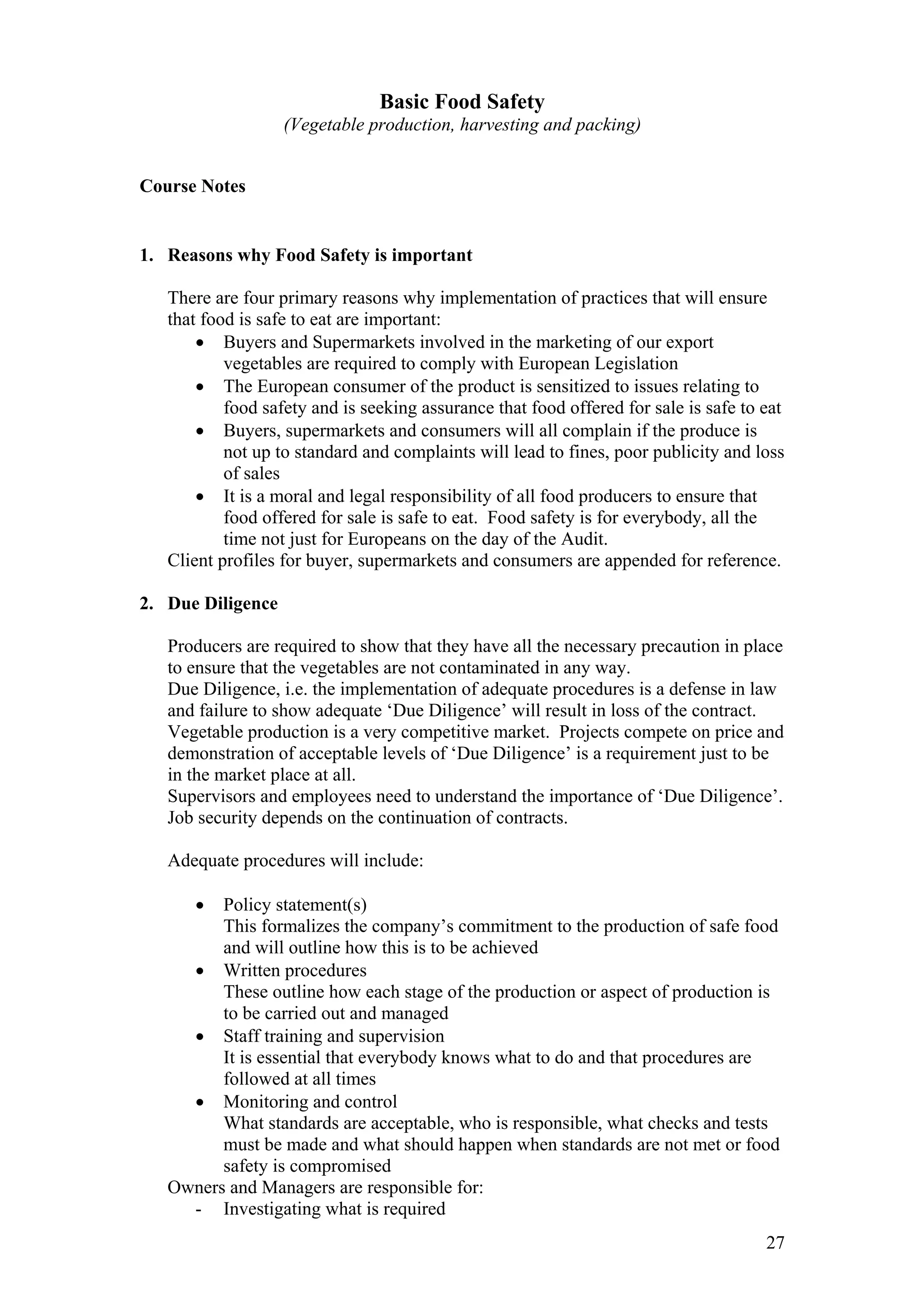 Basic food safety training pdf
