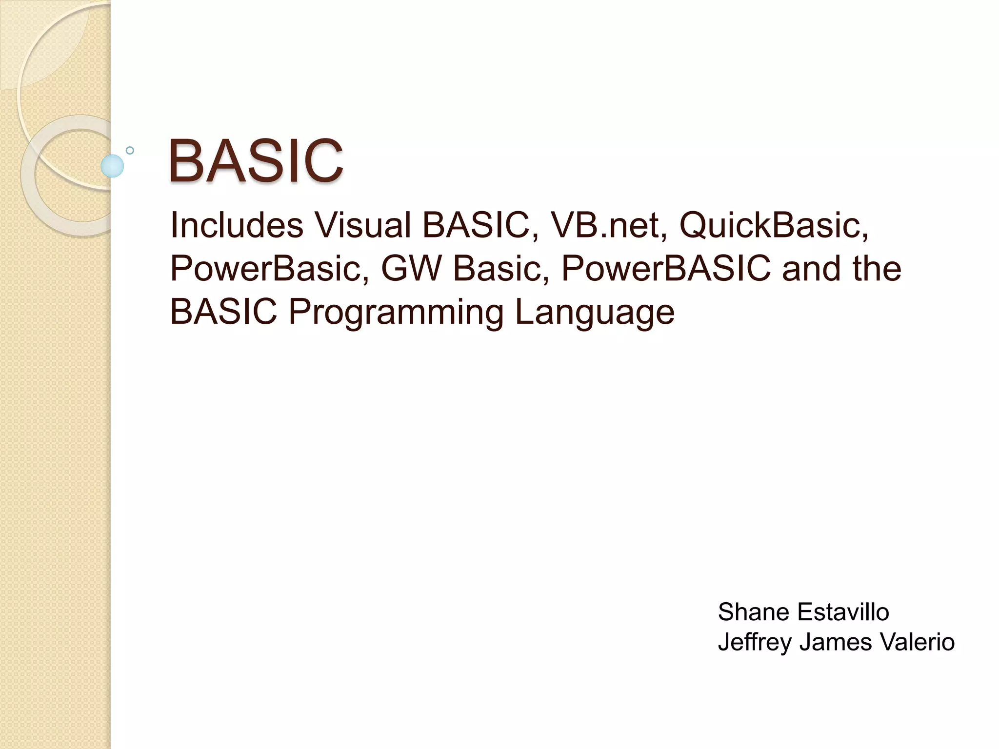 BASIC Programming Language | PPTX | Programming Languages | Computing