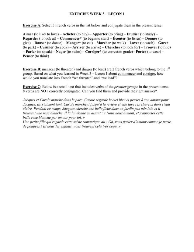 Basic French Exercises PDF